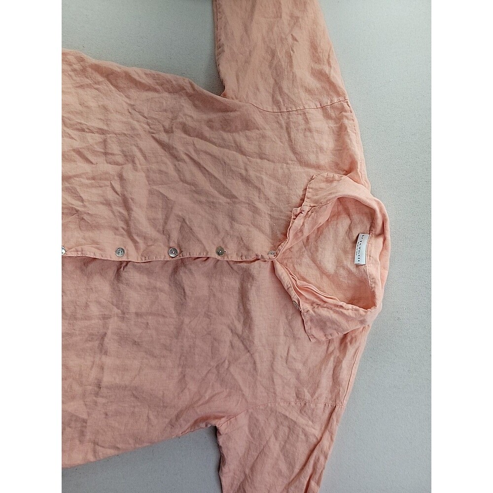 Bryn Walker Women's S Oversized Orange Sherbet Linen Button Down Shirt USA Made - Picture 2 of 9